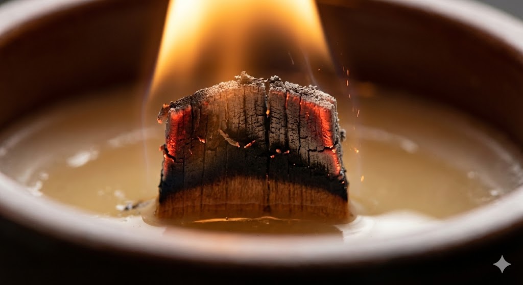 pavio de madeira queimando